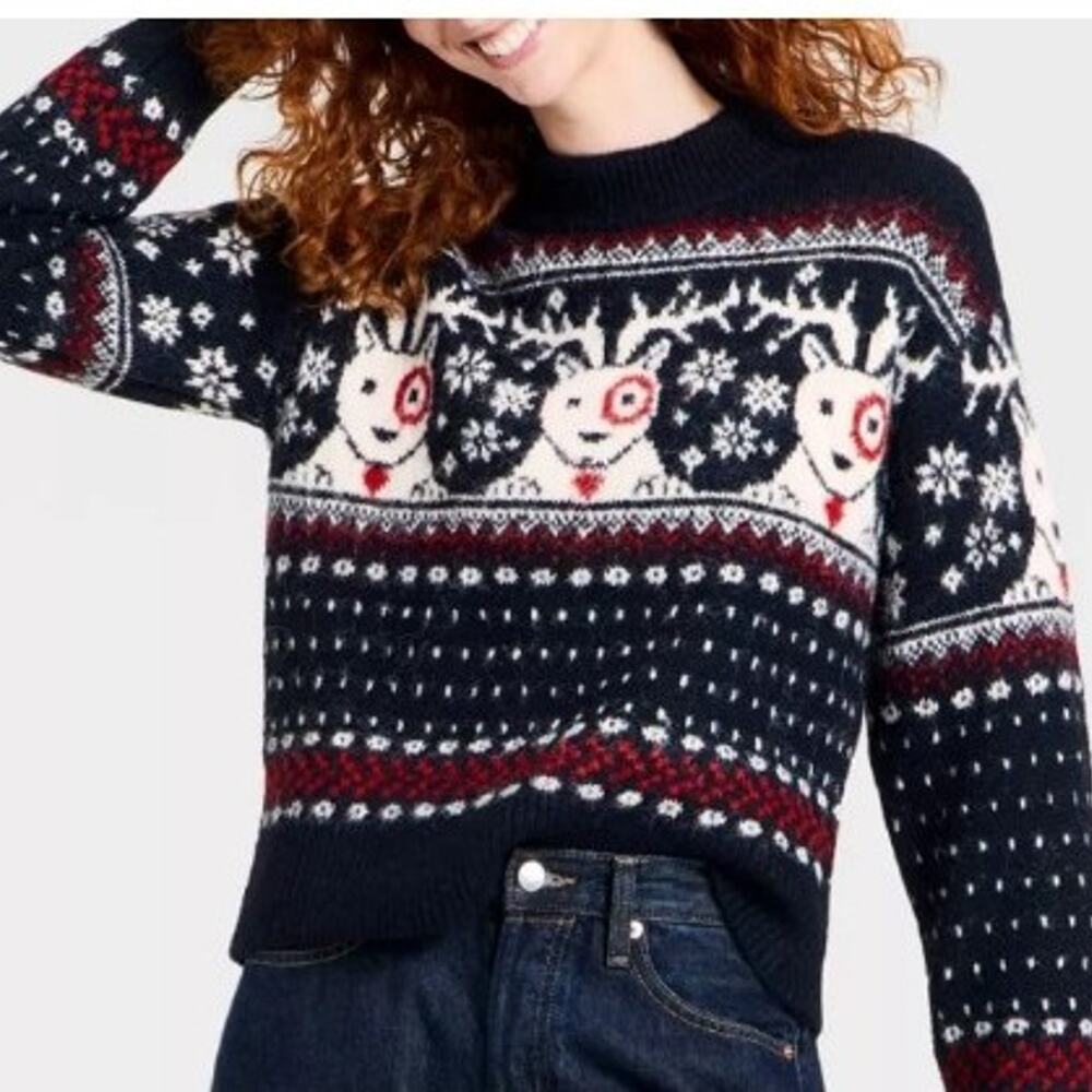 Universal Thread Christmas Reindeer Crewneck ugly Sweater Sz M navy pullover
